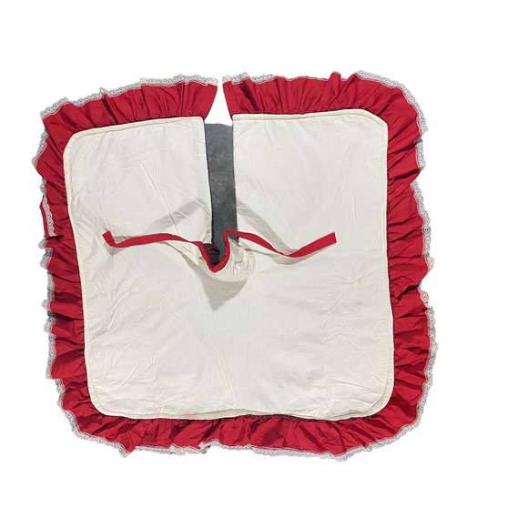 Christmas Tree Skirt Plaid Classic Red w Ruffle Edge Lined With Ties XL 52 x 52 - Picture 8 of 10